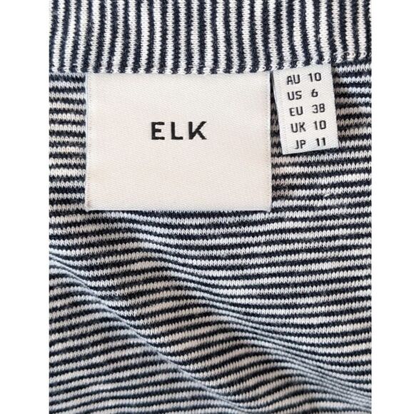 ELK The Label Striped Grey & Black Cotton Cuff Short Sleeve Midi Summer Dress 6 - Picture 6 of 8